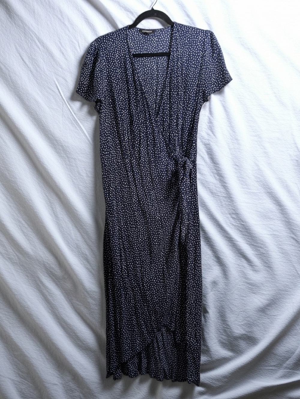 Express Navy Polka Dot Midi Wrap Dress